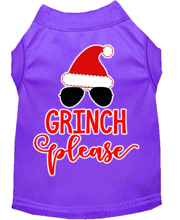 Grinch Please Screen Print Dog Shirt Purple Sm